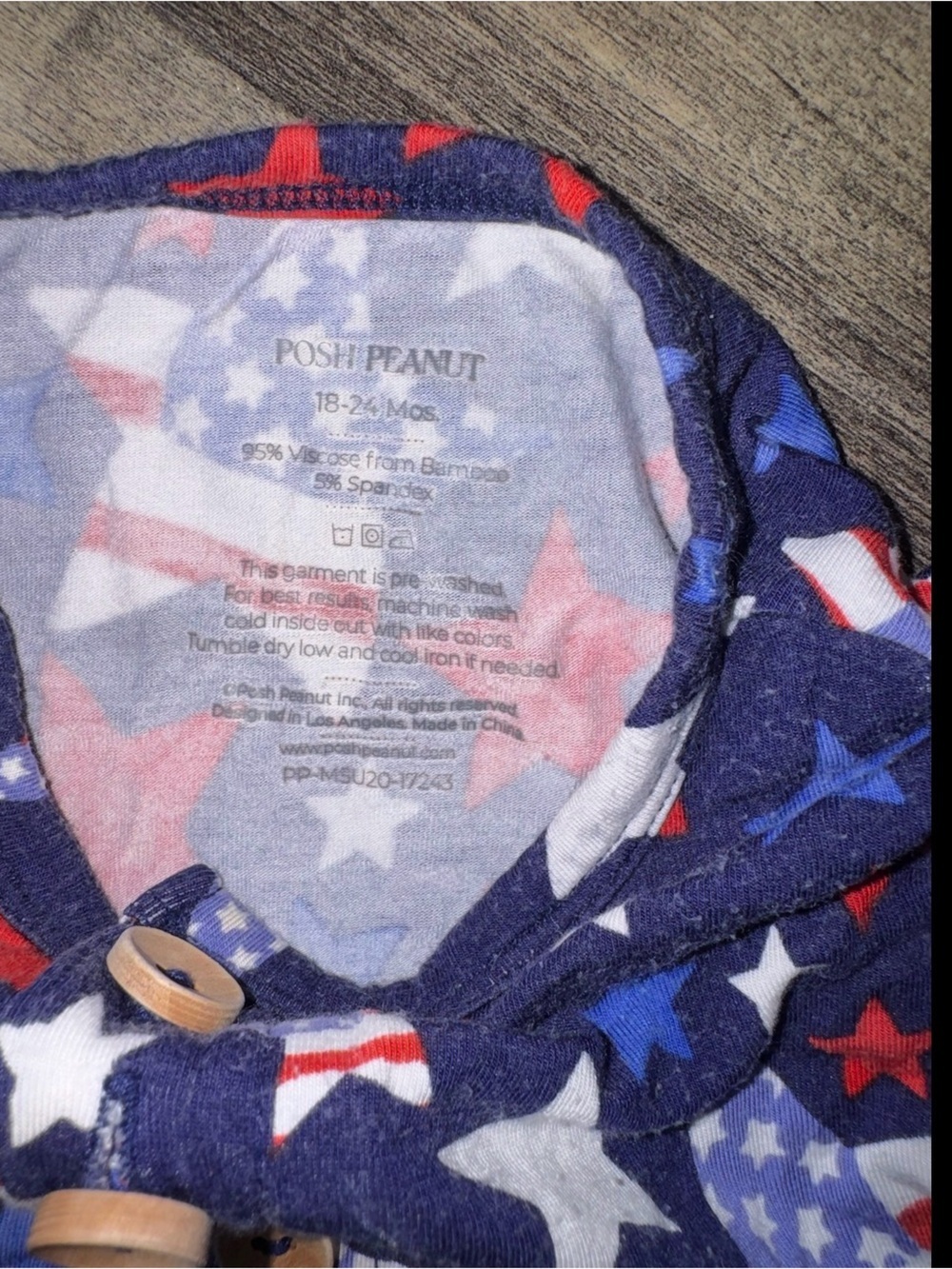 Posh Peanut USA Stars Patriotic Bamboo Overall Romper 18-24M - Picture 3 of 6
